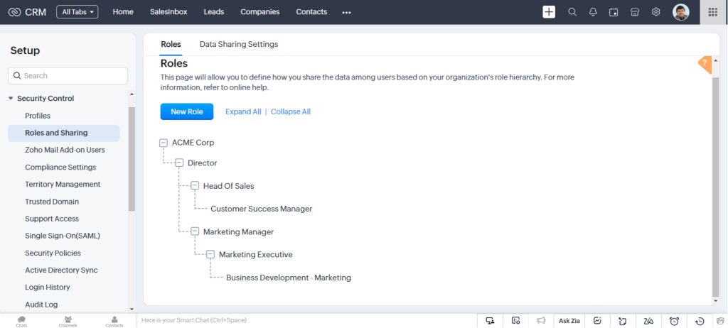 roles and profiles in zoho crm
